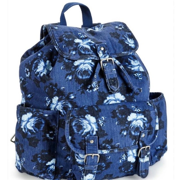 Aeropostale Handbags - Aéropostale Blue Denim Floral Canvas Travel Laptop Backpack